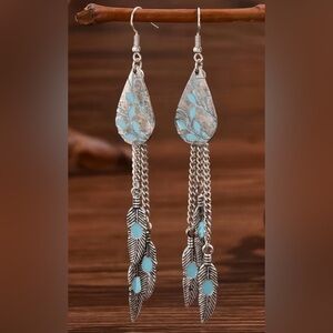 Western Earrings Silver and Blue Dangle Earrings Southwestern Earrings